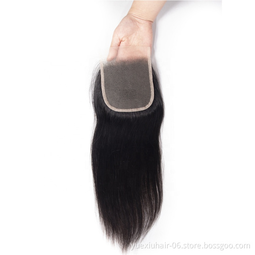 100% Brazilian Virgin Cuticle Aligned Human Hair Straight 4x4 Transparent Swiss Silk Base Transparent  Lace Closure